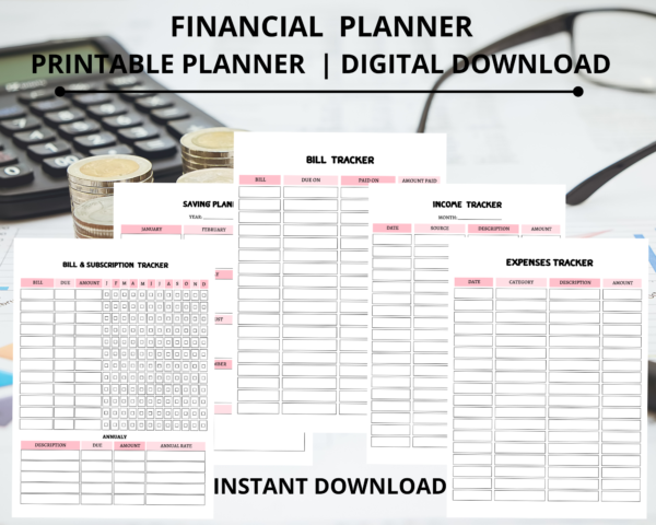 Finance Planner: Budget Tracker, Financial Savings Tracker Printable Binder, Monthly Debt, Bill, Spending, Expenses Tracker Instant download - Image 3