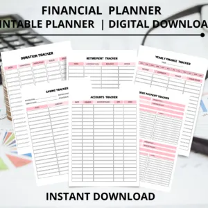 Finance Planner: Budget Tracker, Financial Savings Tracker Printable Binder, Monthly Debt, Bill, Spending, Expenses Tracker Instant download
