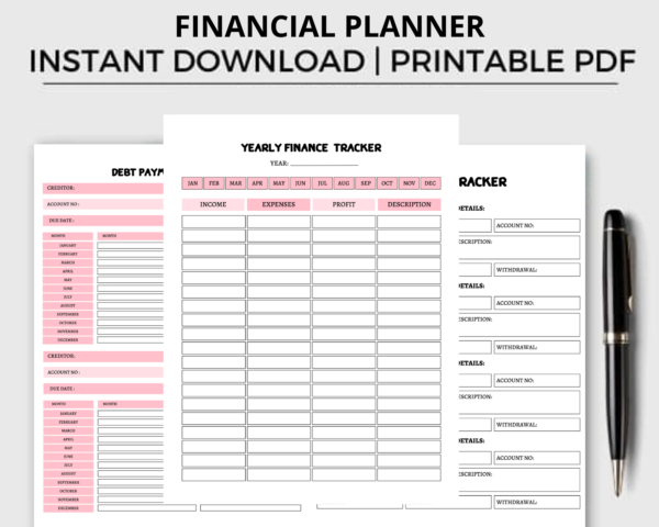 Finance Planner: Budget Tracker, Financial Savings Tracker Printable Binder, Monthly Debt, Bill, Spending, Expenses Tracker Instant download - Image 2